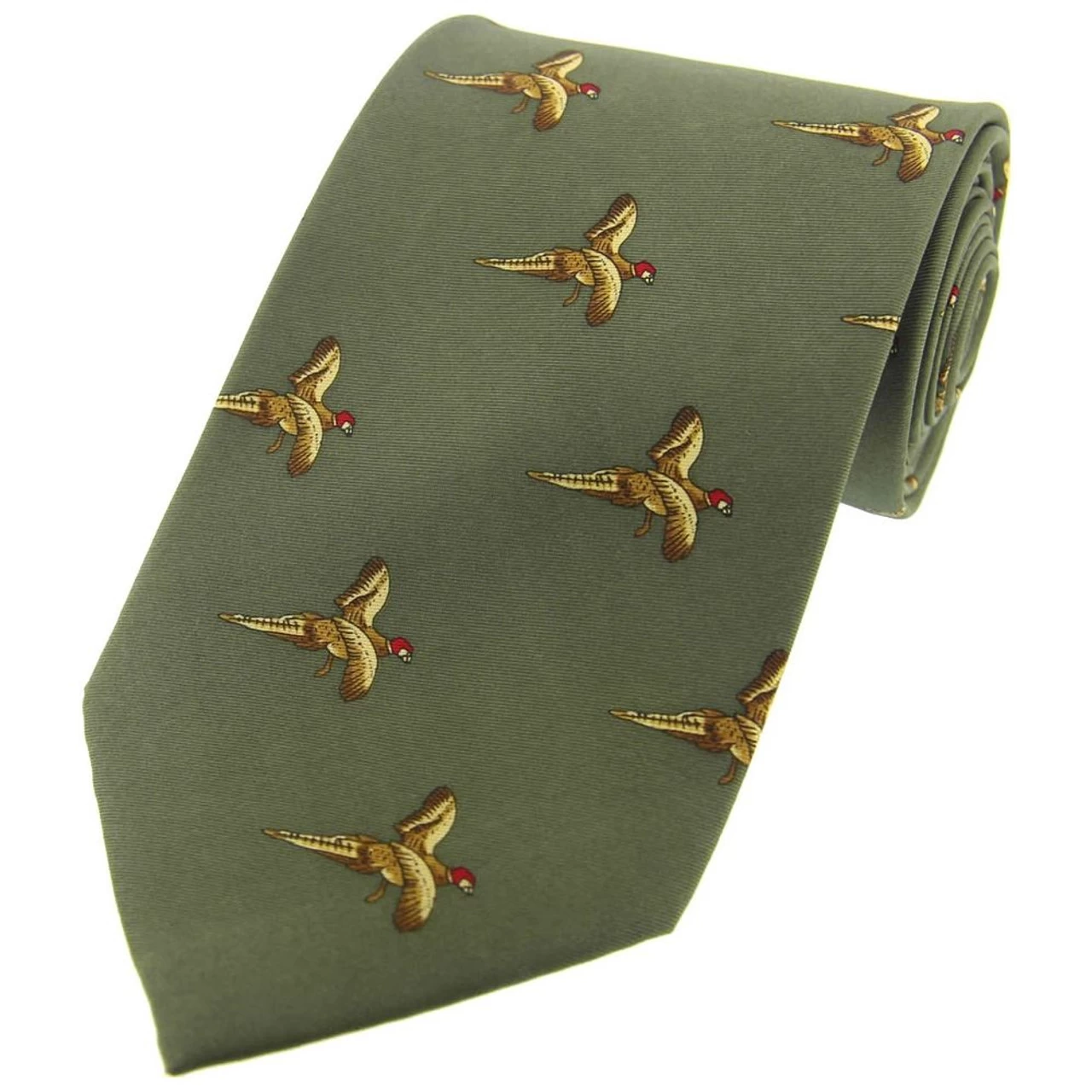 Heritage 1845 Silk Tie Flying Pheasants Country Green