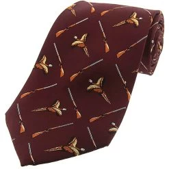 Heritage 1845 Silk Tie Birds And Guns Burgundy